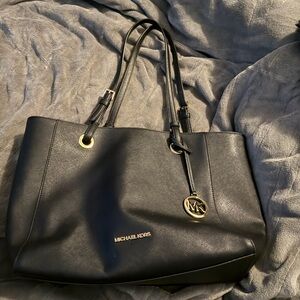 Michael Kors Black Leather Tote with Gold Accents